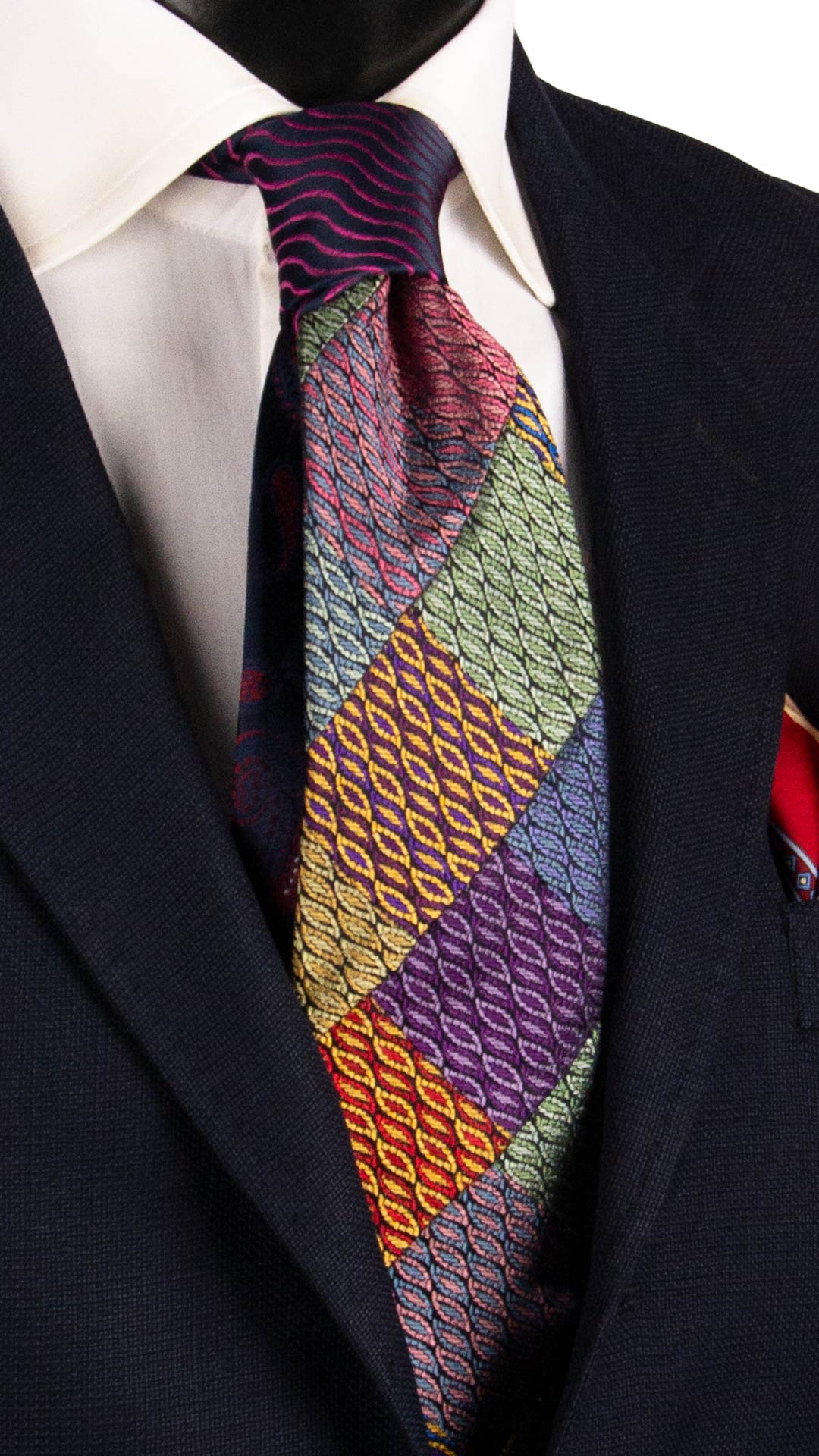 Cravatta Mosaico Vintage Patchwork di Seta Fantasia Multicolor PM1077 Graffeo Cravatte Made in Italy