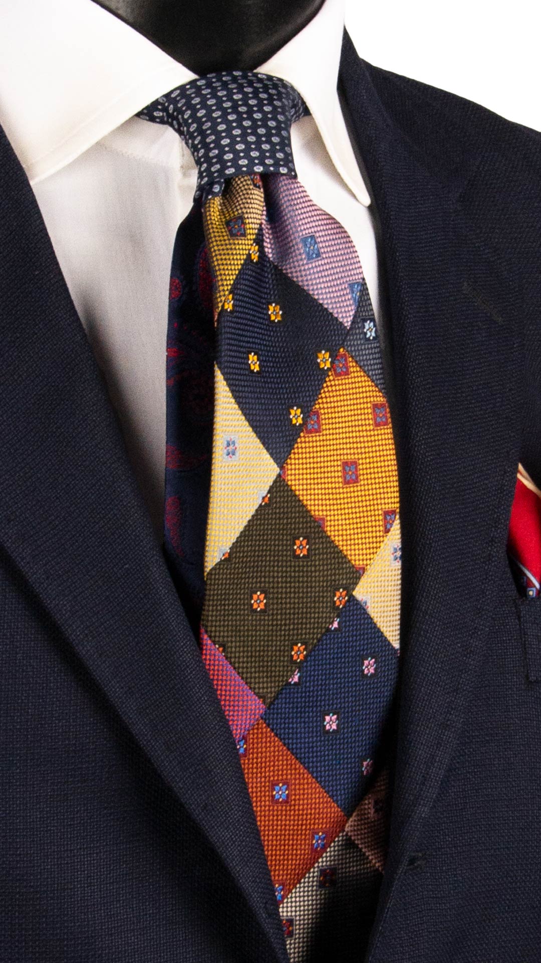 Cravatta Mosaico Vintage Patchwork di Seta Fantasia Multicolor PM1088 Graffeo Cravatte Made in Italy