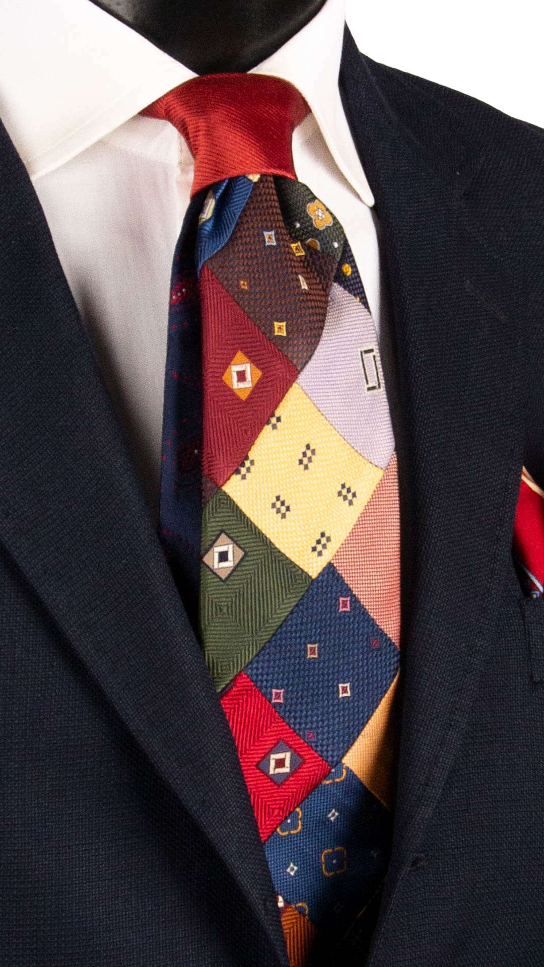 Cravatta Mosaico Vintage Patchwork di Seta Fantasia Multicolor PM1092 Graffeo Cravatte Made in Italy