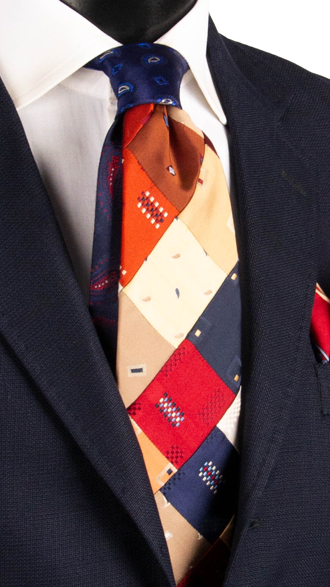 Cravatta Mosaico Vintage Patchwork di Seta Fantasia Multicolor PM1094 Graffeo Cravatte Made in Italy