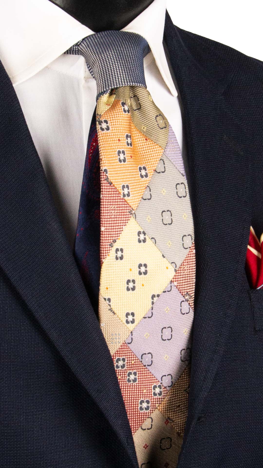 Cravatta Mosaico Vintage Patchwork di Seta Fantasia Multicolor PM1139 Graffeo Cravatte Made in Italy