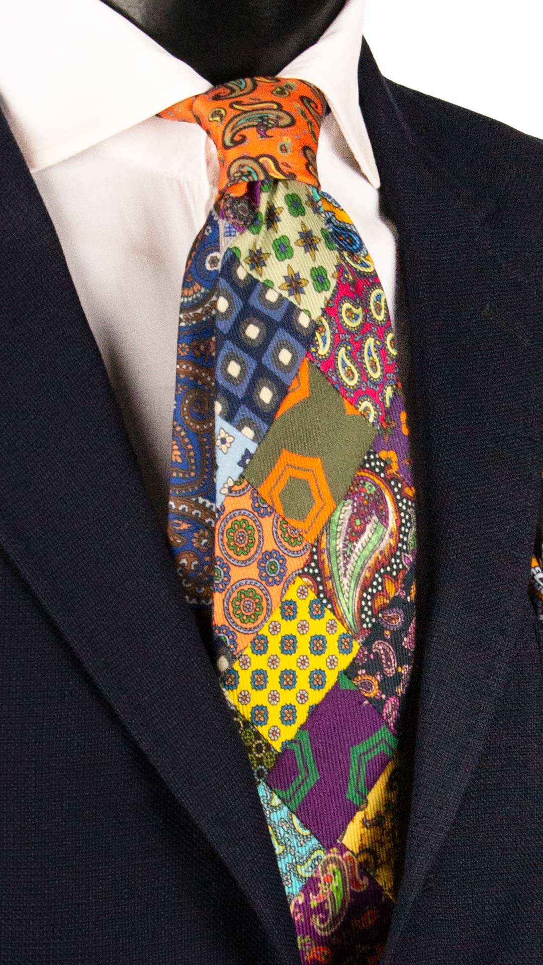 Cravatta Mosaico Vintage Patchwork di Seta Fantasia Multicolor PM1203 Made in Italy Graffeo Cravatte