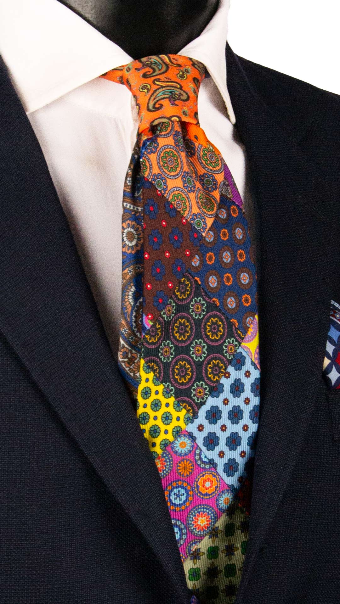 Cravatta Mosaico Vintage Patchwork di Seta Fantasia Multicolor PM1252 Made in Italy Graffeo Cravatte