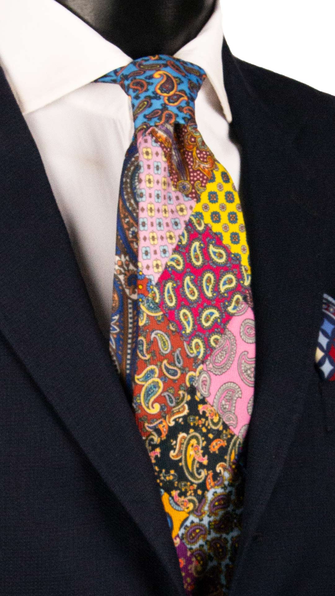 Cravatta Mosaico Vintage Patchwork di Seta Fantasia Multicolor PM1253 Made in Italy Graffeo Cravatte