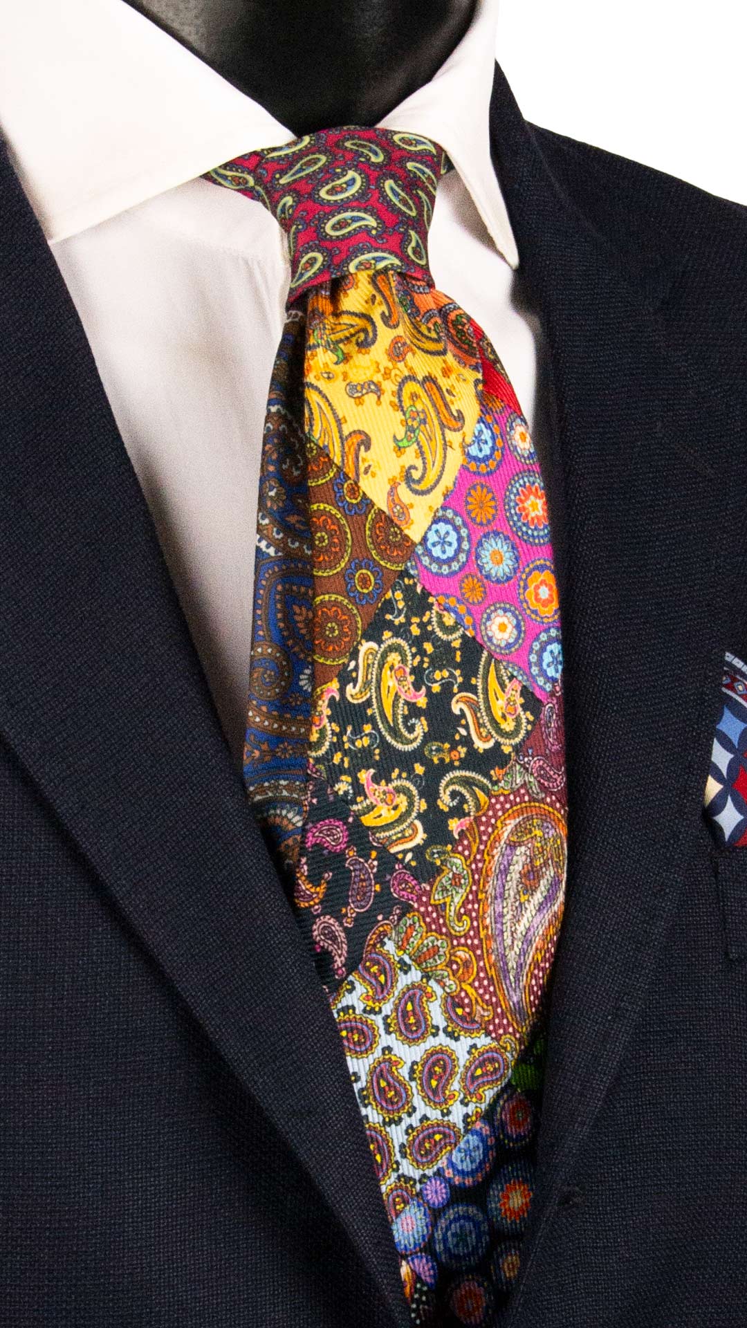 Cravatta Mosaico Vintage Patchwork di Seta Fantasia Multicolor PM1254 Made in Italy Graffeo Cravatte
