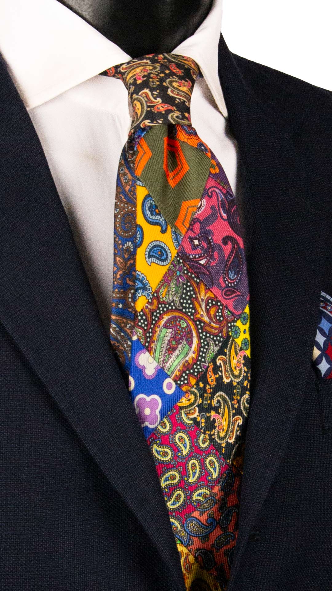 Cravatta Mosaico Vintage Patchwork di Seta Fantasia Multicolor PM1255 Made in Italy Graffeo Cravatte