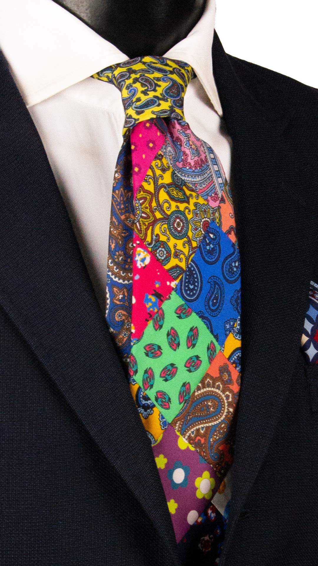 Cravatta Mosaico Vintage Patchwork di Seta Fantasia Multicolor PM1256 Made in Italy Graffeo Cravatte