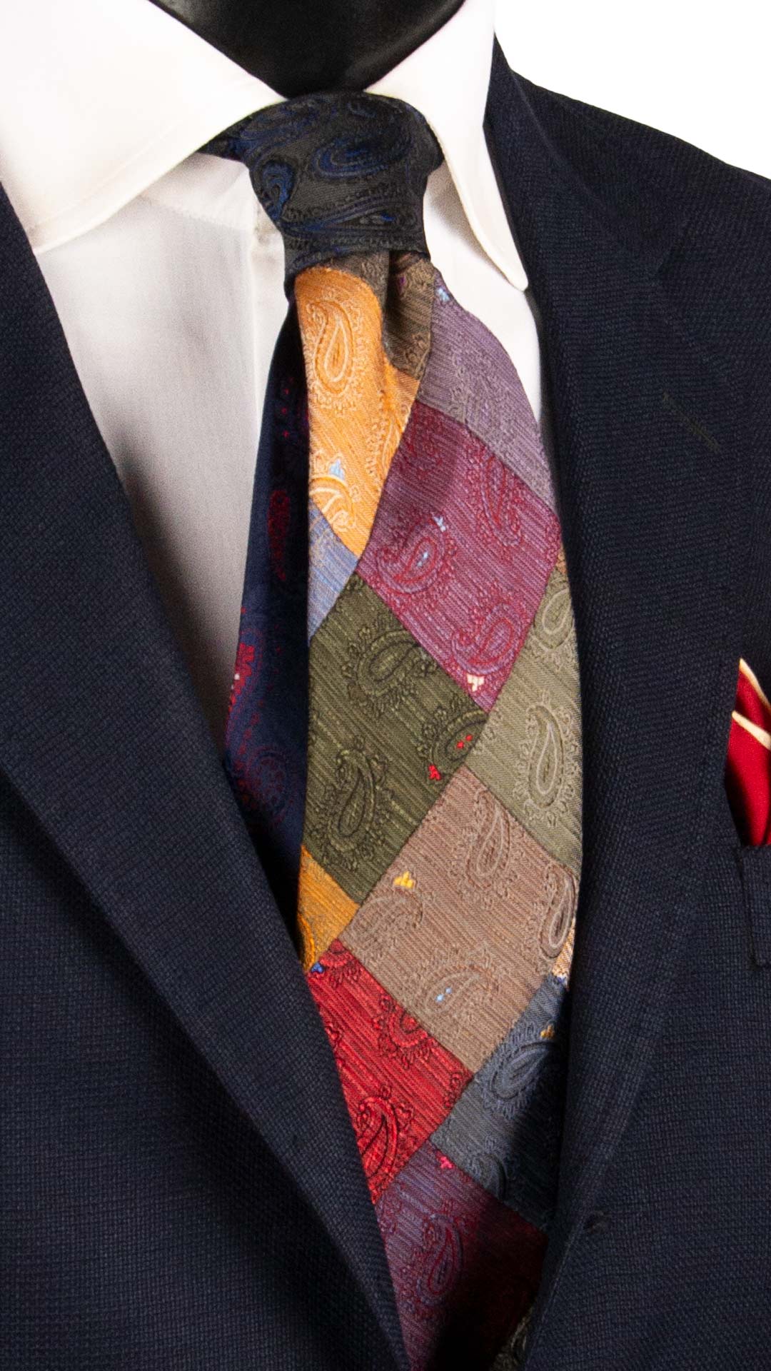 Cravatta Mosaico Vintage Patchwork di Seta Jaspè Paisley Multicolor PM1129 Graffeo Cravatte Made in Italy