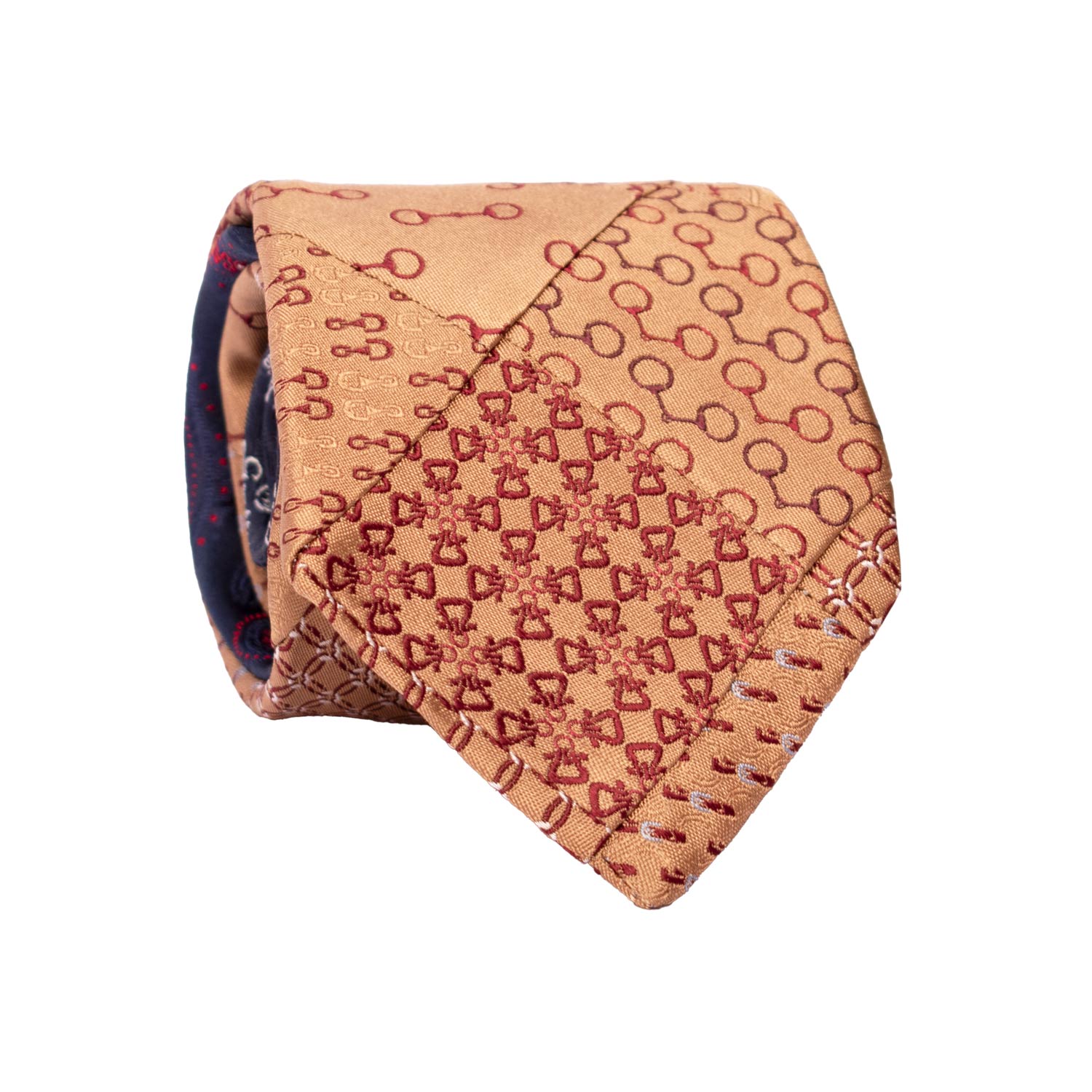 Cravatta Mosaico Vintage Patchwork di Seta Marrone Chiaro Fantasia Bordeaux Bianca Blu PM1151 Graffeo Cravatte Made in Italy Rotolo