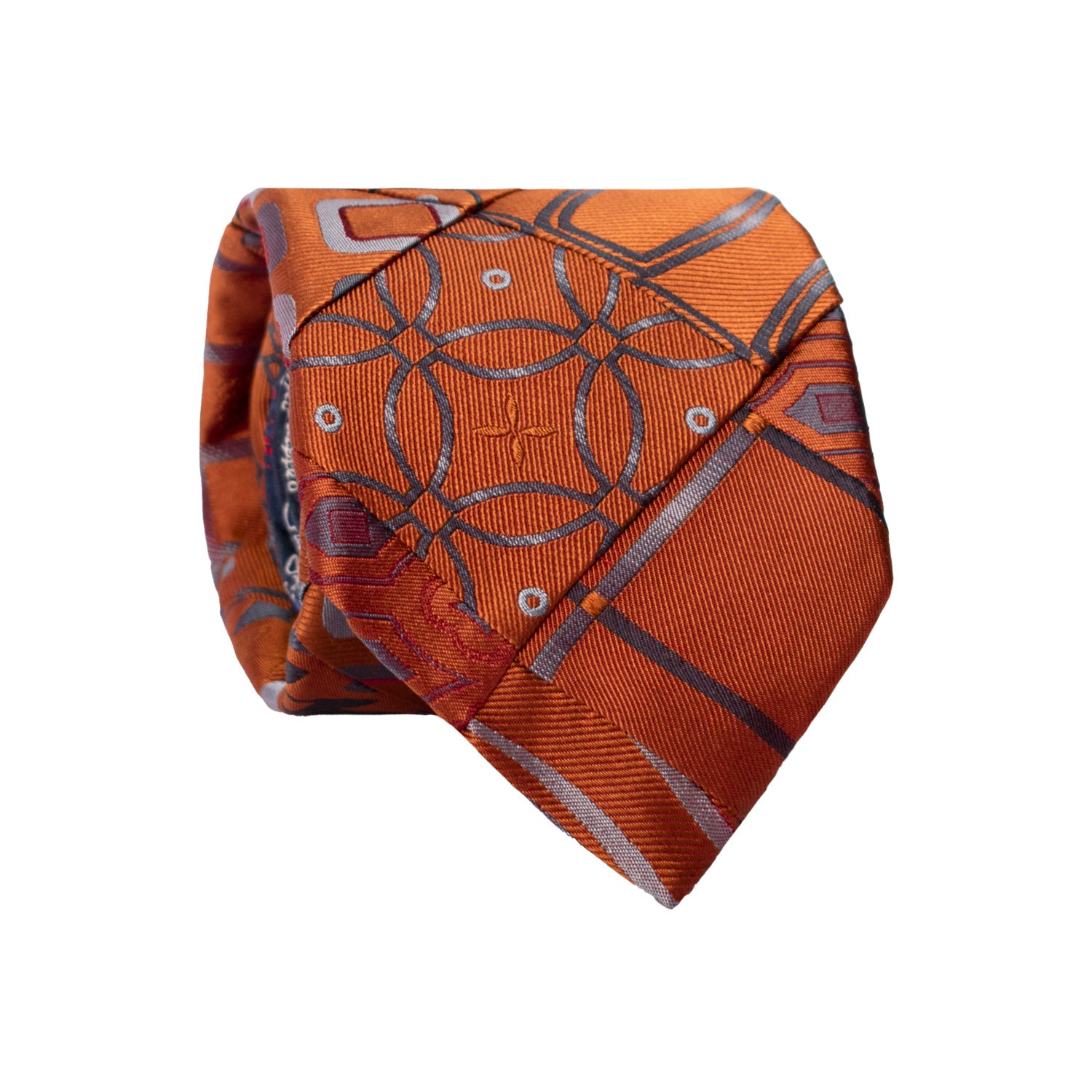 Cravatta Mosaico Vintage Patchwork di Seta Marrone Fantasia Bluette Bordeaux Blu Avio PM1179 Graffeo Cravatte Made in Italy Rotolo