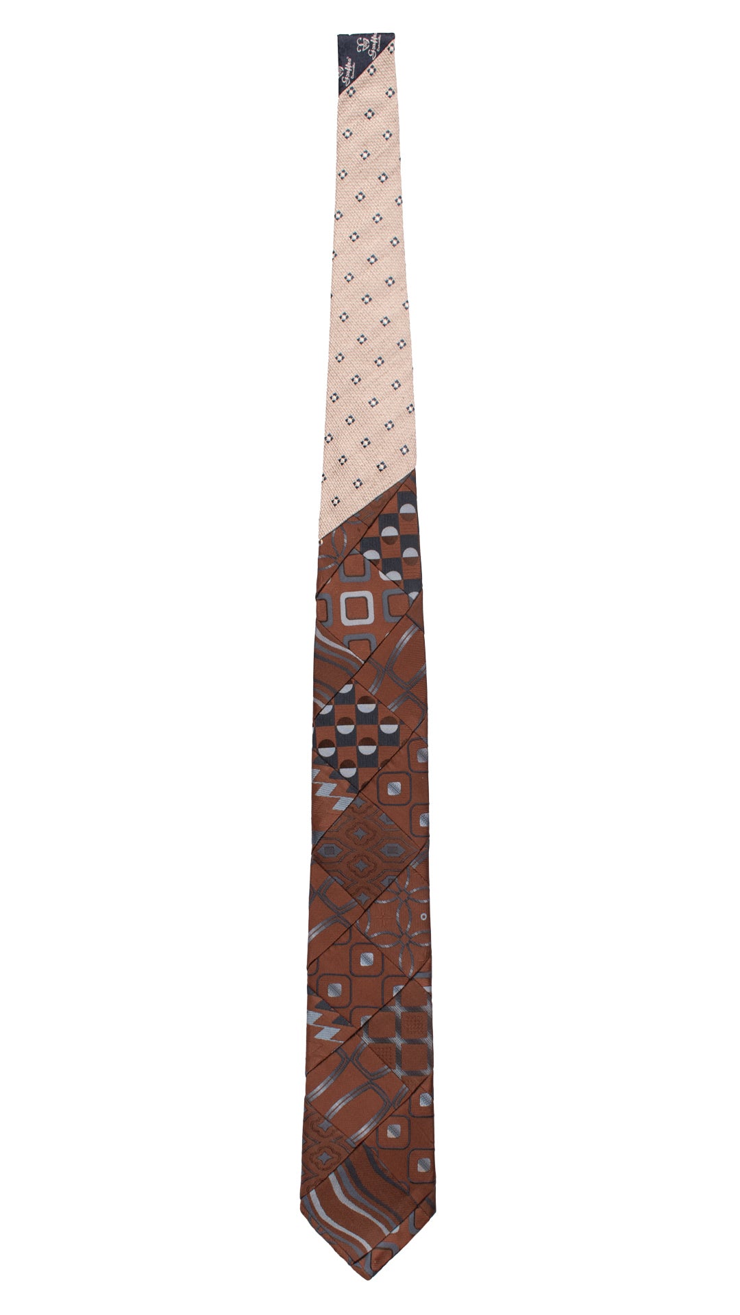 Cravatta Mosaico Vintage Patchwork di Seta Marrone Fantasia Grigia Blu Celeste PM1095 Graffeo Cravatte Made in Italy Intera