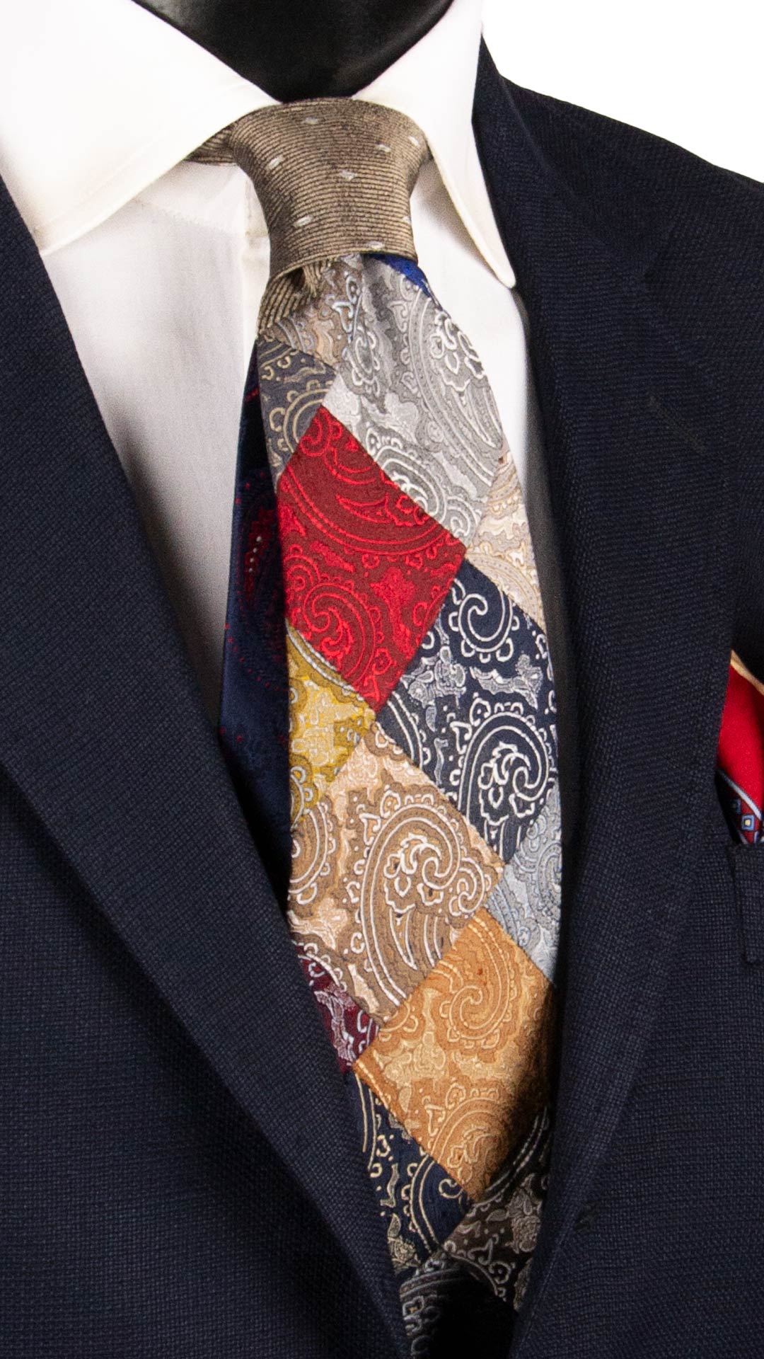 Cravatta Mosaico Vintage Patchwork di Seta Paisley Multicolor PM1186 Graffeo Cravatte Made in Italy