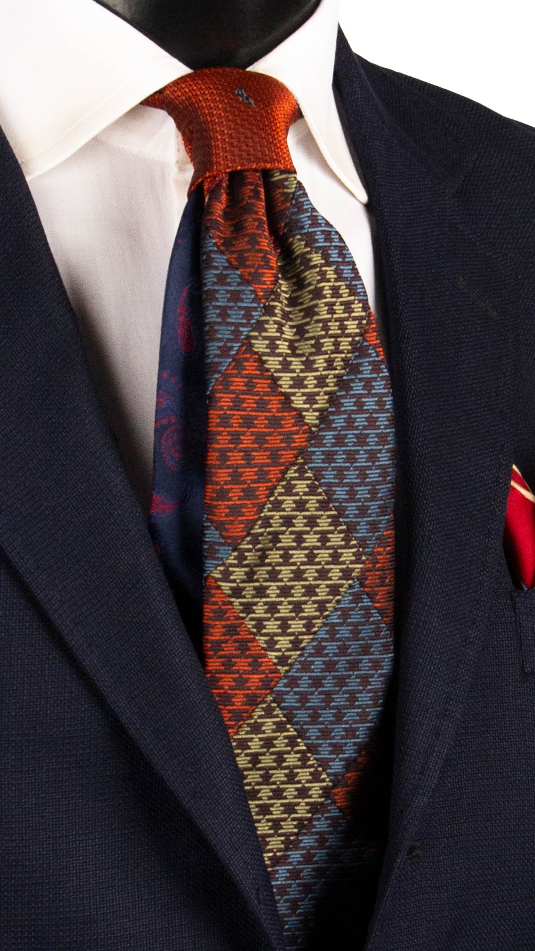 Cravatta Mosaico Vintage Patchwork di Seta Pied de Poule Multicolor PM1111 Graffeo Cravatte Made in Italy