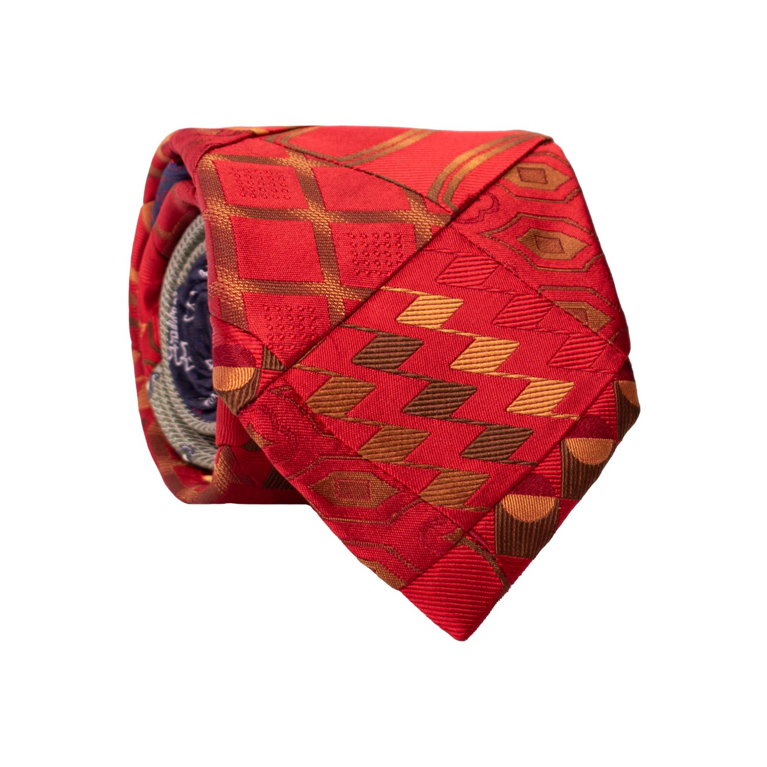 Cravatta Mosaico Vintage Patchwork di Seta Rosso Bordeaux Fantasia Verde Marrone PM1120 Graffeo Cravatte Made in Italy Rotolo