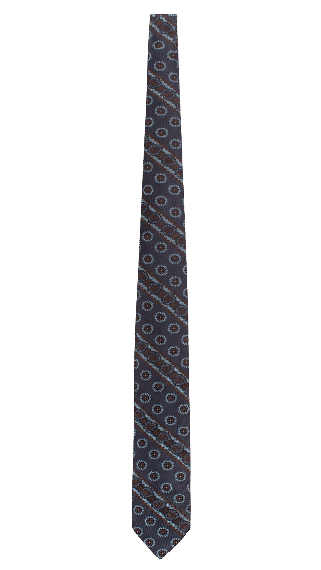 Cravatta Regimental di Seta Blu Fantasia Marrone Azzurro AN7740 Made in Italy Graffeo Cravatte Intera