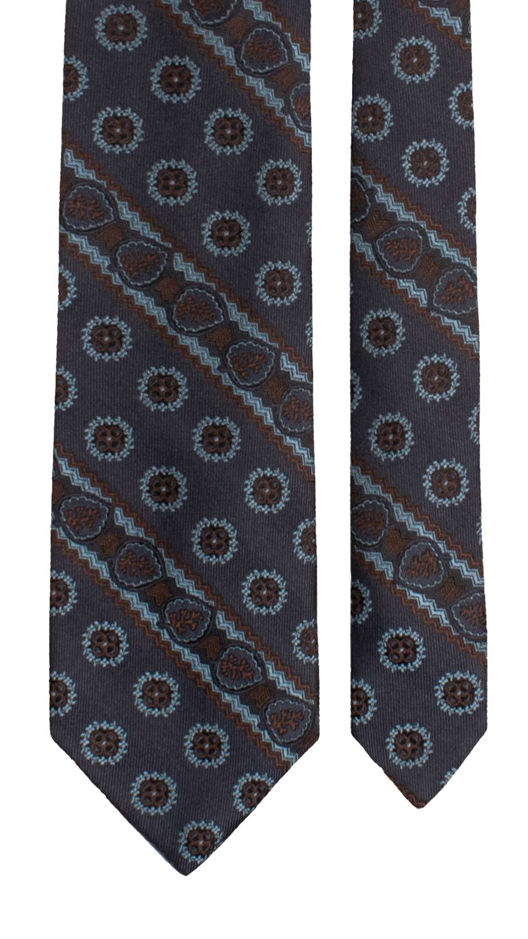 Cravatta Regimental di Seta Blu Fantasia Marrone Azzurro AN7740 Made in Italy Graffeo Cravatte Pala