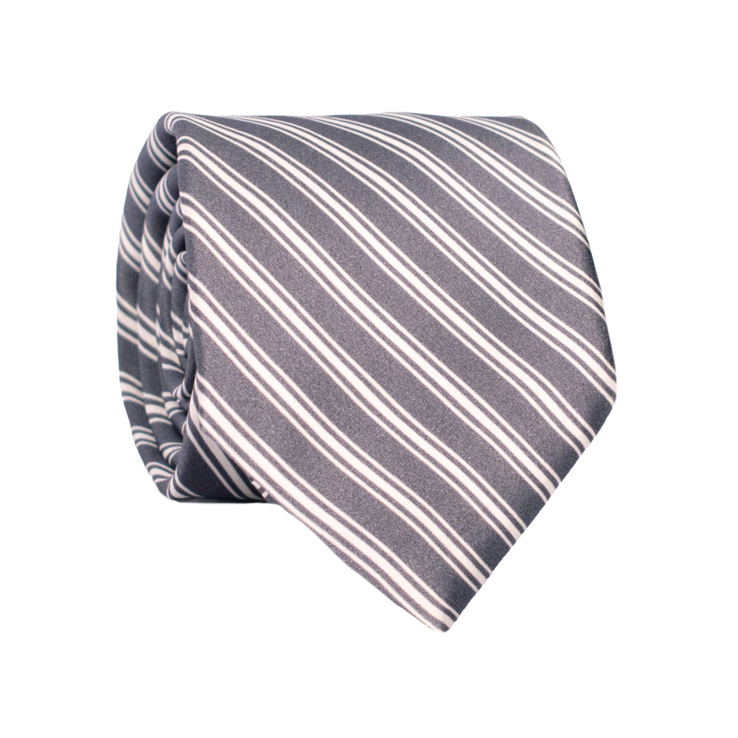 Cravatta Regimental Stampa di Seta Grigio con Righe Bianche 7445 Made in Italy Graffeo Cravatte Rotolo