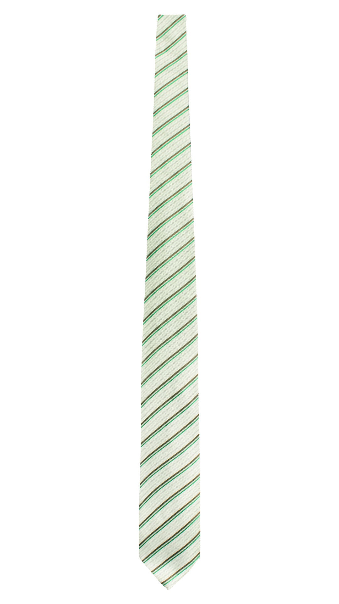 Cravatta Regimental Stampa di Seta Verde Chiaro con Righe Verdi Marroni 7758 Made in Italy Graffeo Cravatte Intera