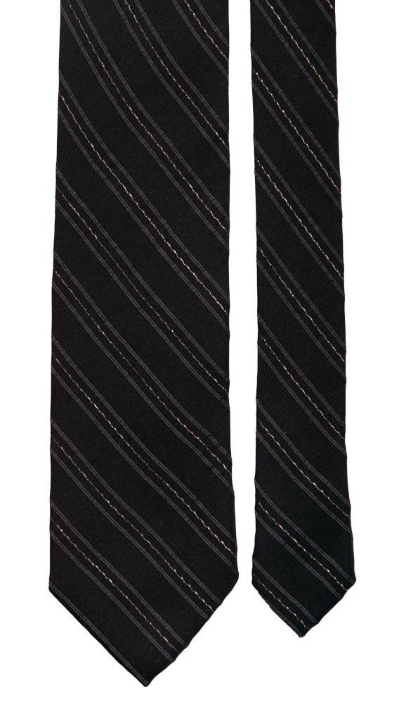 Cravatta Regimental da Cerimonia di Seta Blu Notte con Righe Grigie Lurex CY6885 Pala