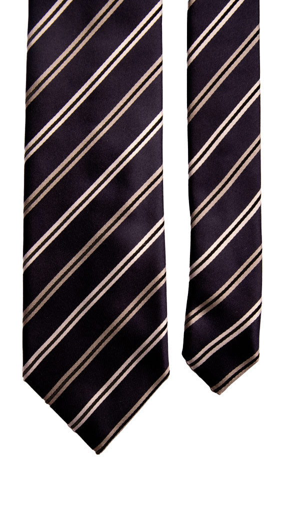 Cravatta Regimental da Cerimonia di Seta Blu con Righe Bianche Grigie Made in Italy Graffeo Cravatte Pala