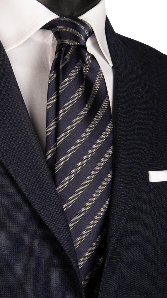 Cravatta Regimental da Cerimonia di Seta Blu con Righe Grigio Argento Made in Italy Graffeo Cravatte