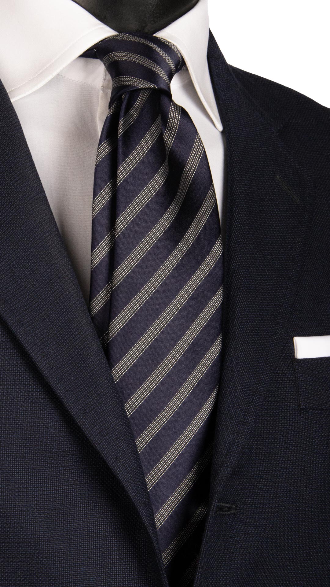Cravatta Regimental da Cerimonia di Seta Blu con Righe Grigio Argento CY6660 Made in Italy Graffeo Cravatte
