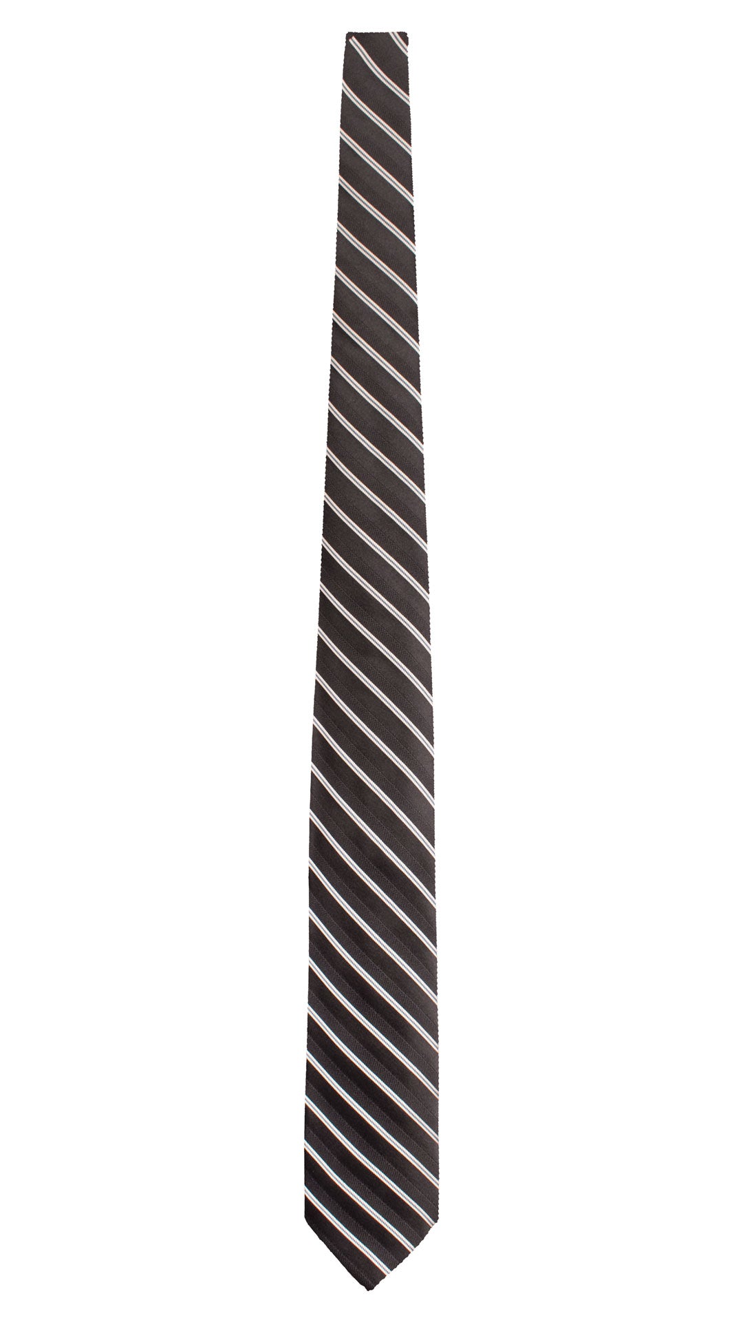 Cravatta Regimental da Cerimonia di Seta Nera con Righe Avorio Blu Navy CY7778 Made in Italy Graffeo Cravatte Intera