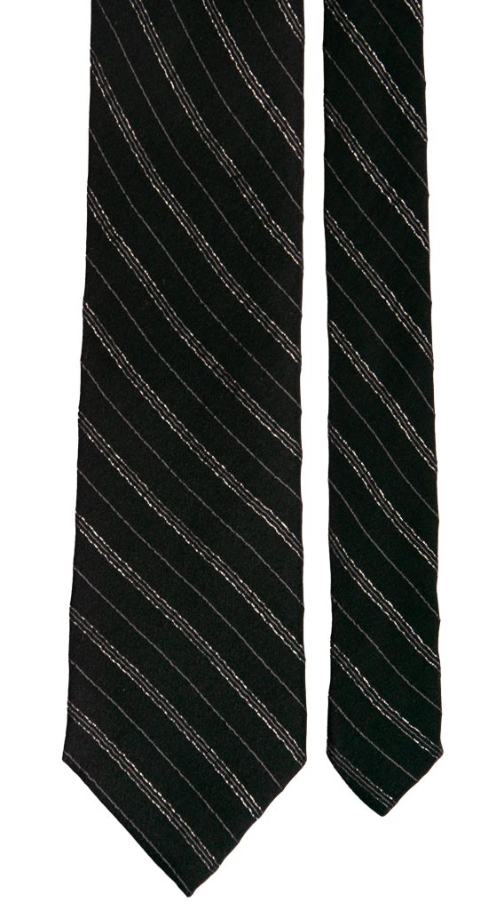 Cravatta Regimental da Cerimonia di Seta Nera con Righe Grigie Lurex CY6908 Pala