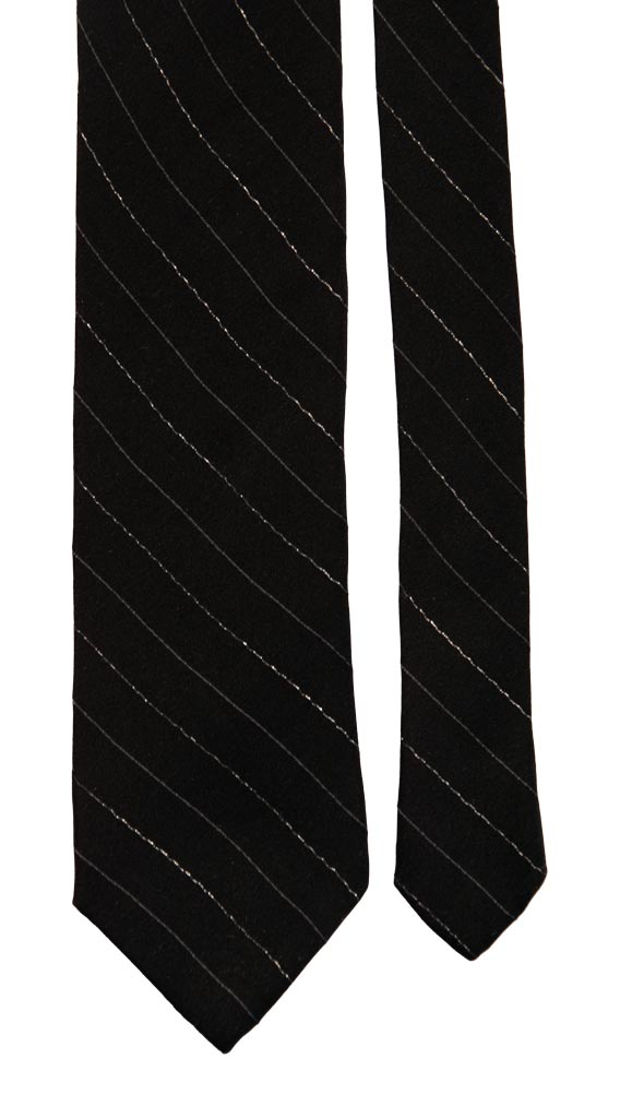 Cravatta Regimental da Cerimonia di Seta Nera con Righe Grigie Lurex CY6909 Pala