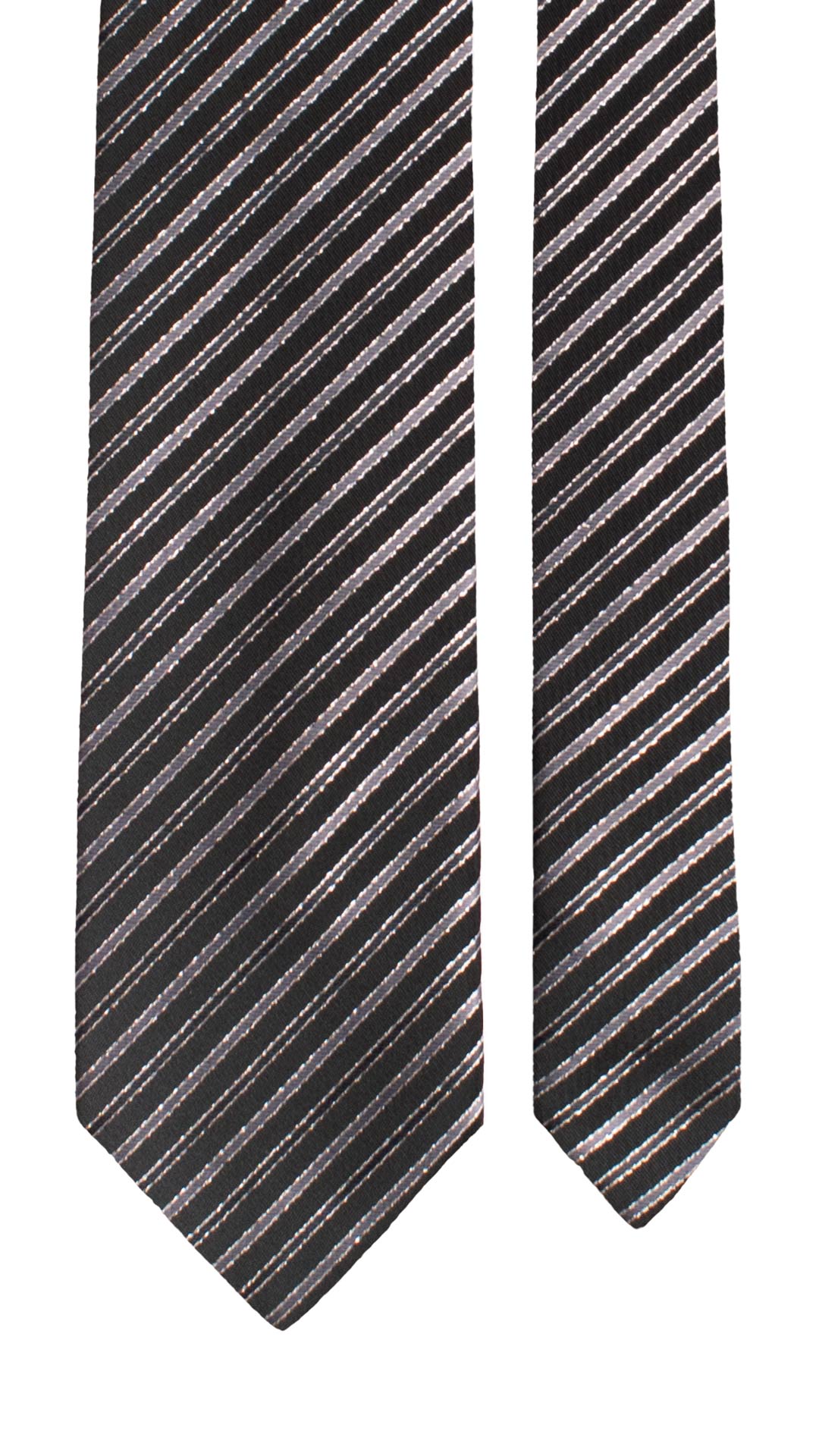 Cravatta Regimental da Cerimonia di Seta Nera con Righe Grigio Lurex CY1591 Graffeo Cravatte Made in Italy Pala