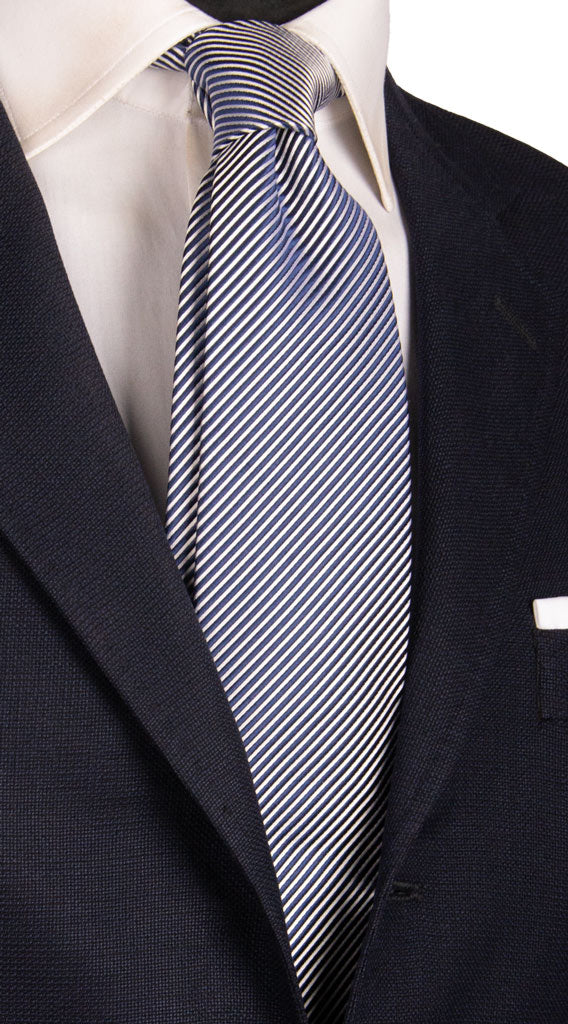 Cravatta Regimental da Cerimonia di Seta con Righe Blu Grigio Argento CY6780 Made in Italy Graffeo Cravatte