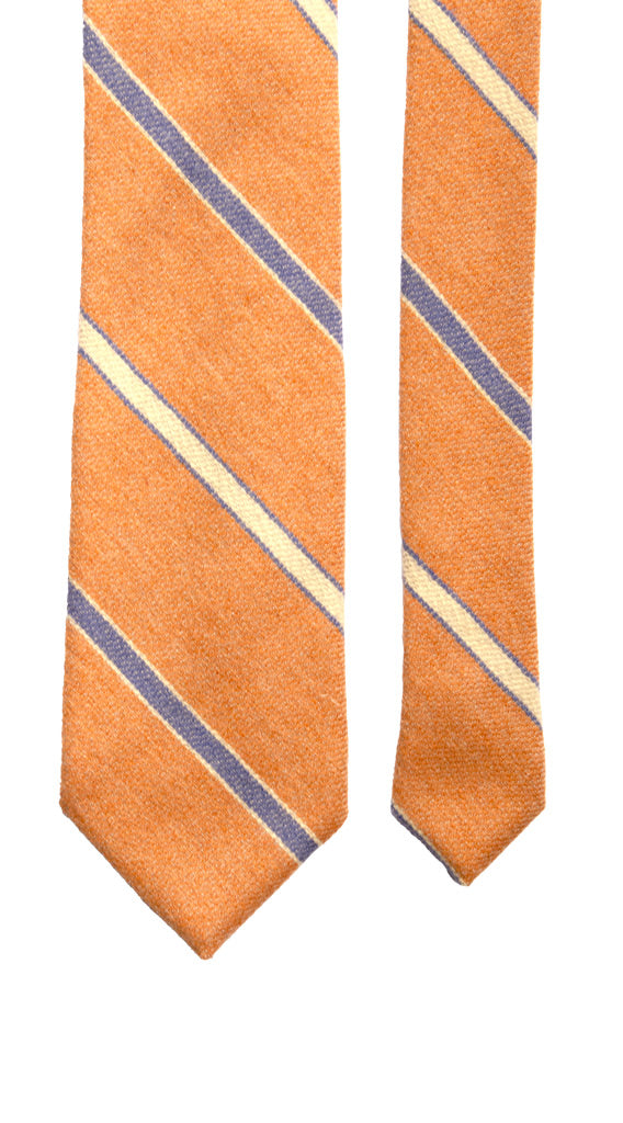 Cravatta Regimental di Lana Arancione con Righe Viola Gialle Made in Italy Graffeo Cravatte Pala