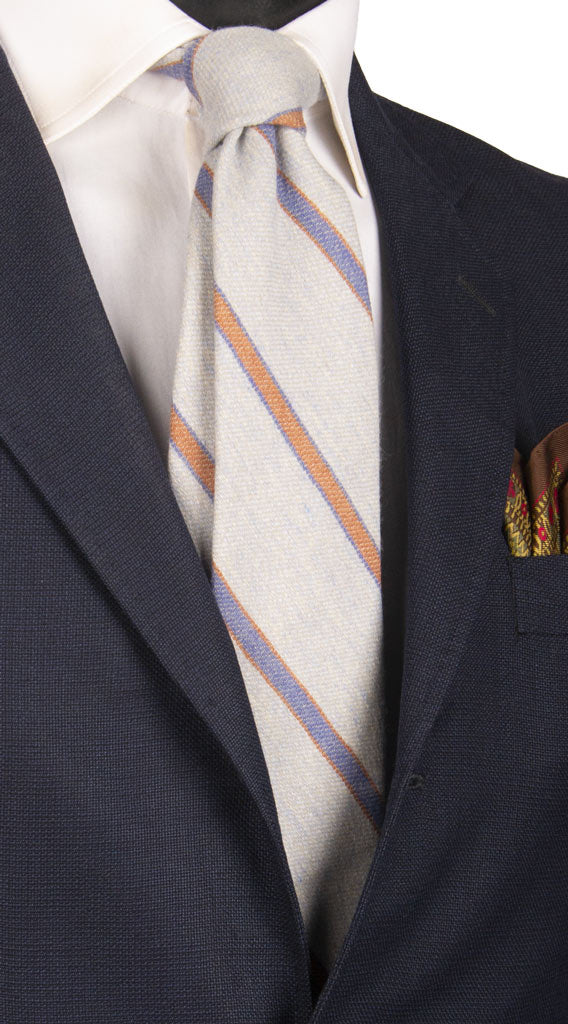 Cravatta Regimental di Lana Azzurra Polvere con Righe Bluette Marrone Made in italy Graffeo Cravatte