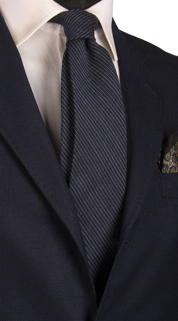 Cravatta Regimental di Lana Blu a Righe Bianche Made in Italy Graffeo Cravatte