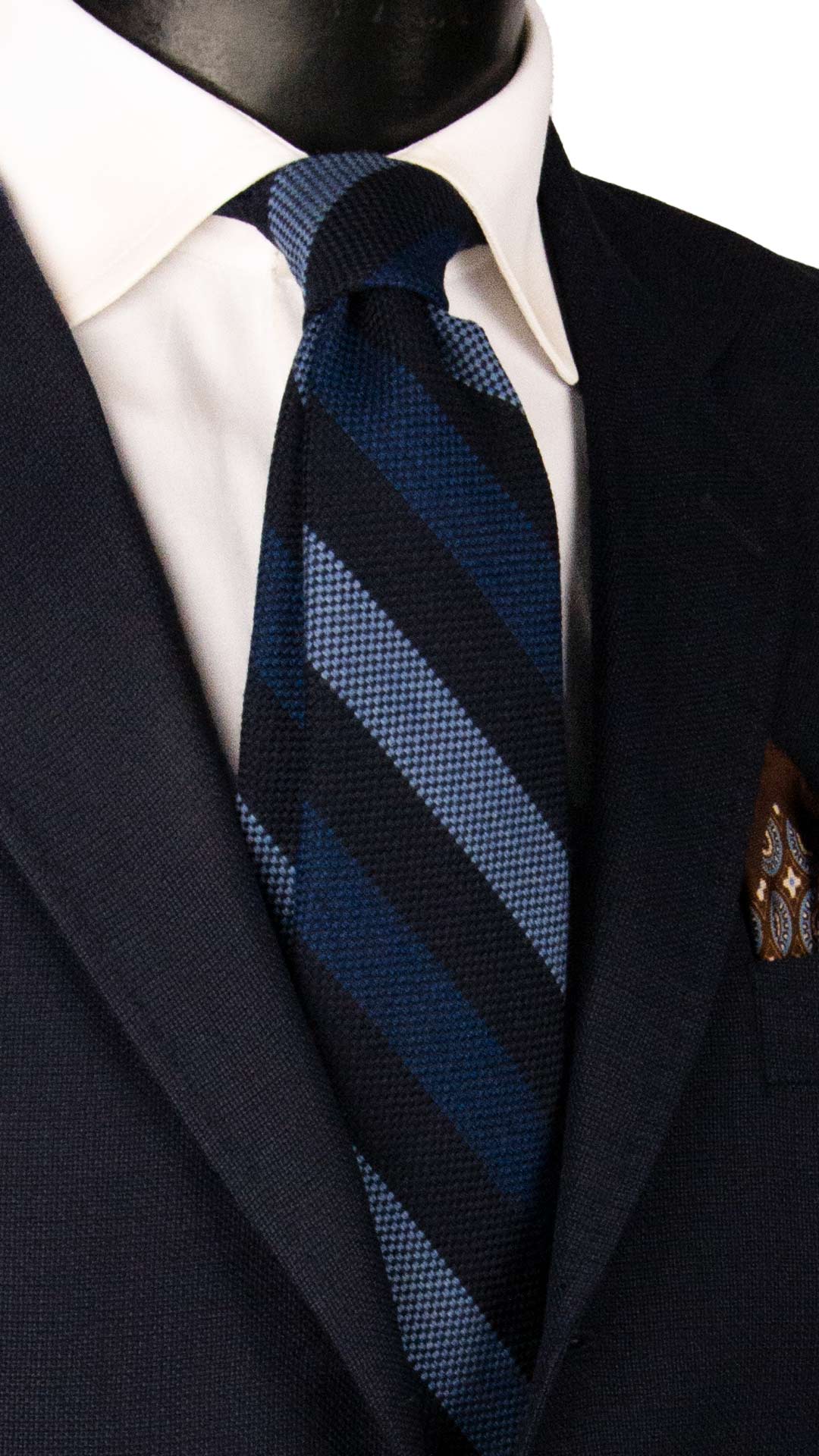 Cravatta Regimental di Lana Blu con Righe Azzurre Bluette L1327 Made in Italy Graffeo Cravatte