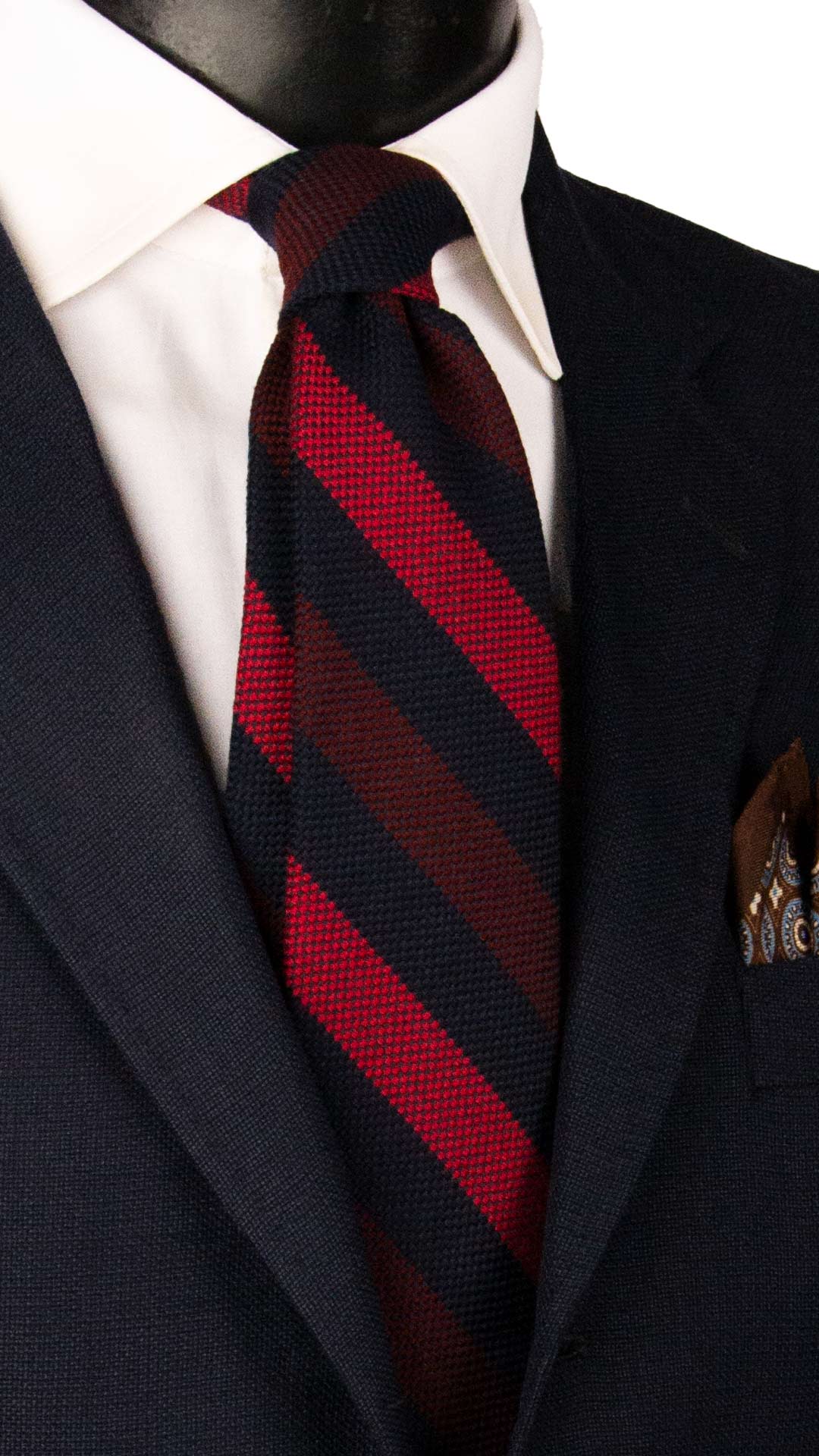Cravatta Regimental di Lana Blu con Righe Bordeaux Rosse L1322 Made in Italy Graffeo Cravatte