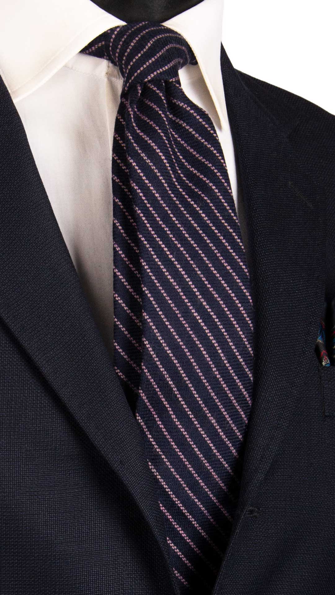 Cravatta Regimental in Lana Cashmere Blu con Righe Rosa L1077 
Graffeo Cravatte Made in Italy