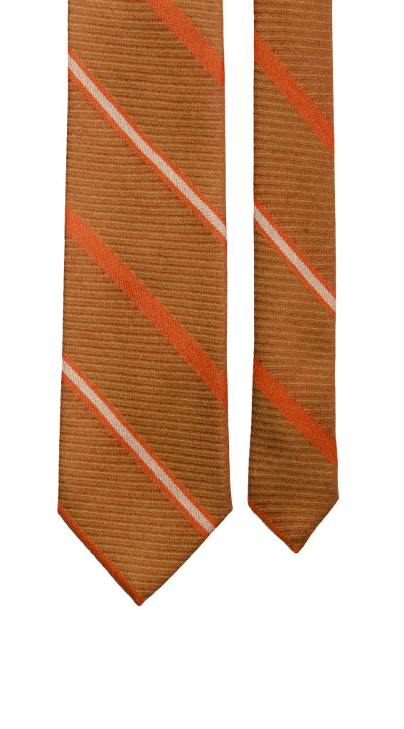 Cravatta Regimental di Lana Verde Color Ruggine con Righe Arancioni Grigie Made in Italy Graffeo Cravatte Pala