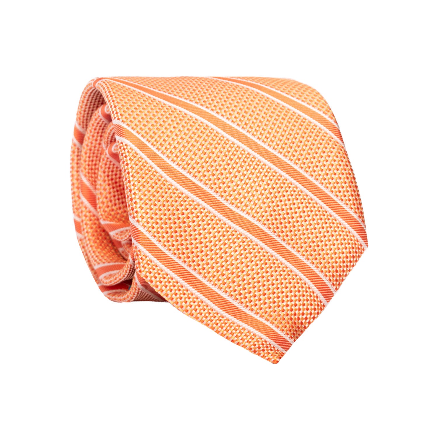 Cravatta Regimental di Seta Arancione con Righe Tono su Tono Bianche 7144 Graffeo Cravatte Made in Italy Rotolo