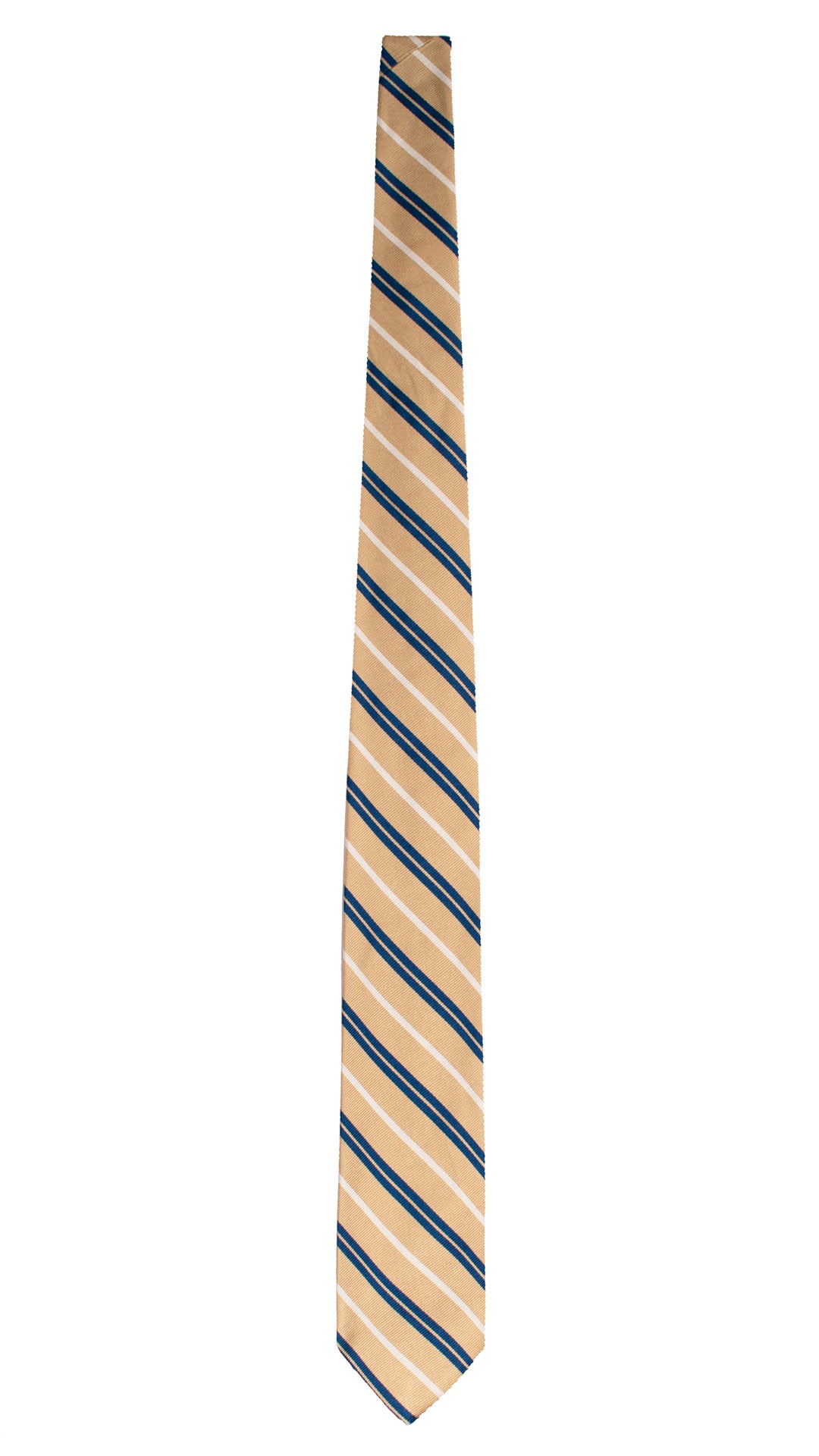 Cravatta Regimental di Seta Beige Scuro con Righe Blu Grigie 7701 Made in Italy Graffeo Cravatte Intera