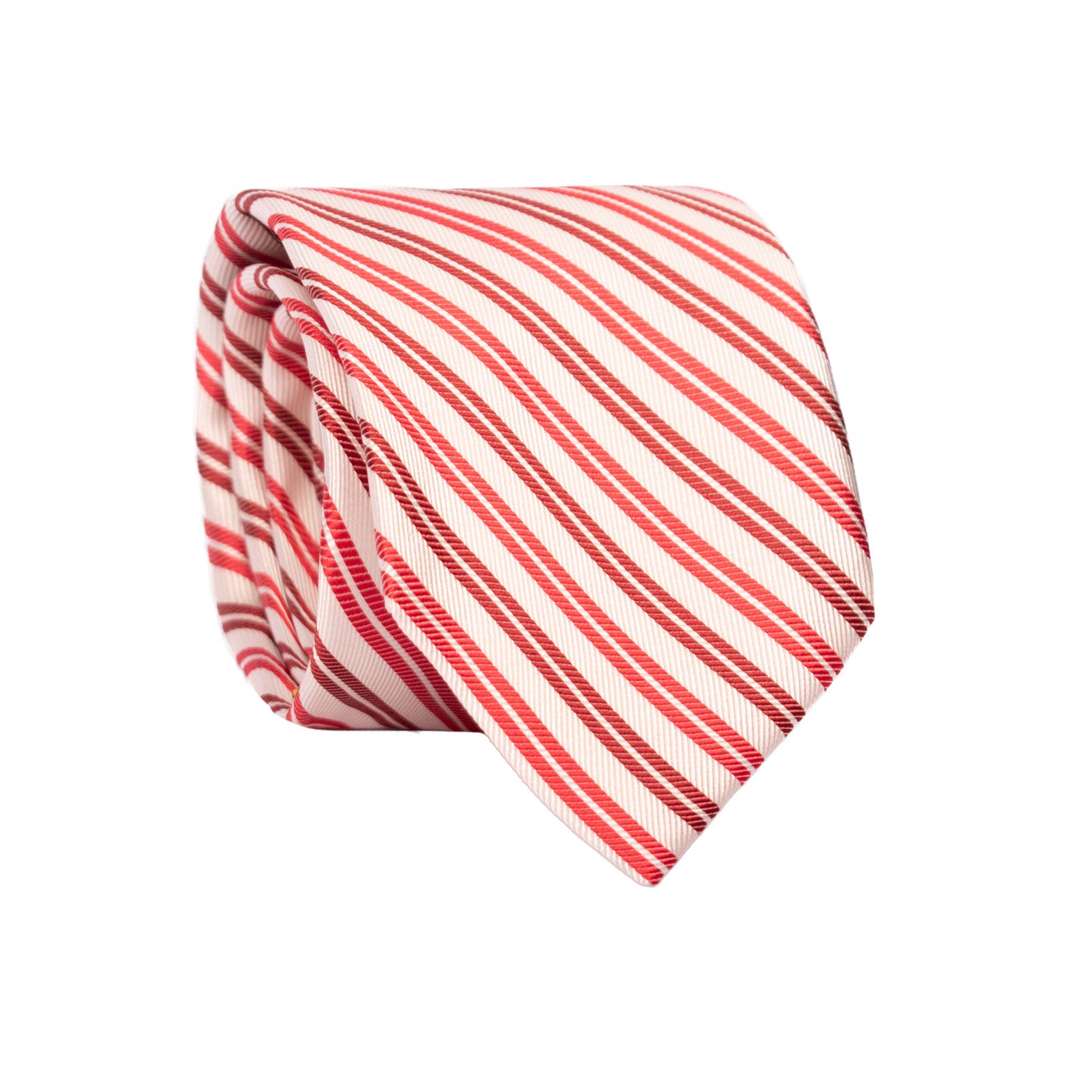 Cravatta Regimental di Seta Bianca Rossa Bordeaux 7203 Graffeo Cravatte Made in Italy Rotolo