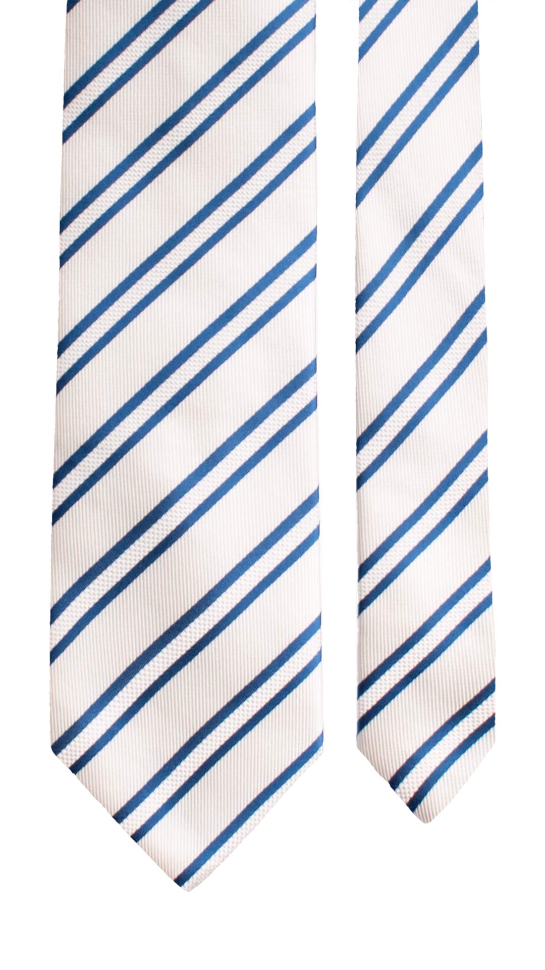 Cravatta Regimental di Seta Bianca con Righe Bluette 2103 Graffeo Cravatte Made in Italy Pala