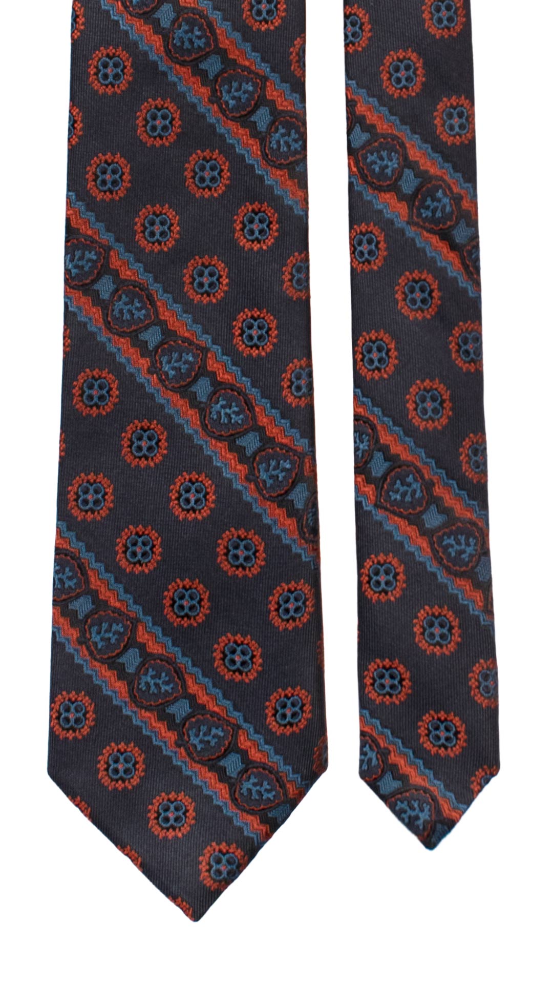 Cravatta Regimental di Seta Blu Fantasia Arancione Blu Ottanio AN7410 Made in Italy Graffeo Cravatte Pala