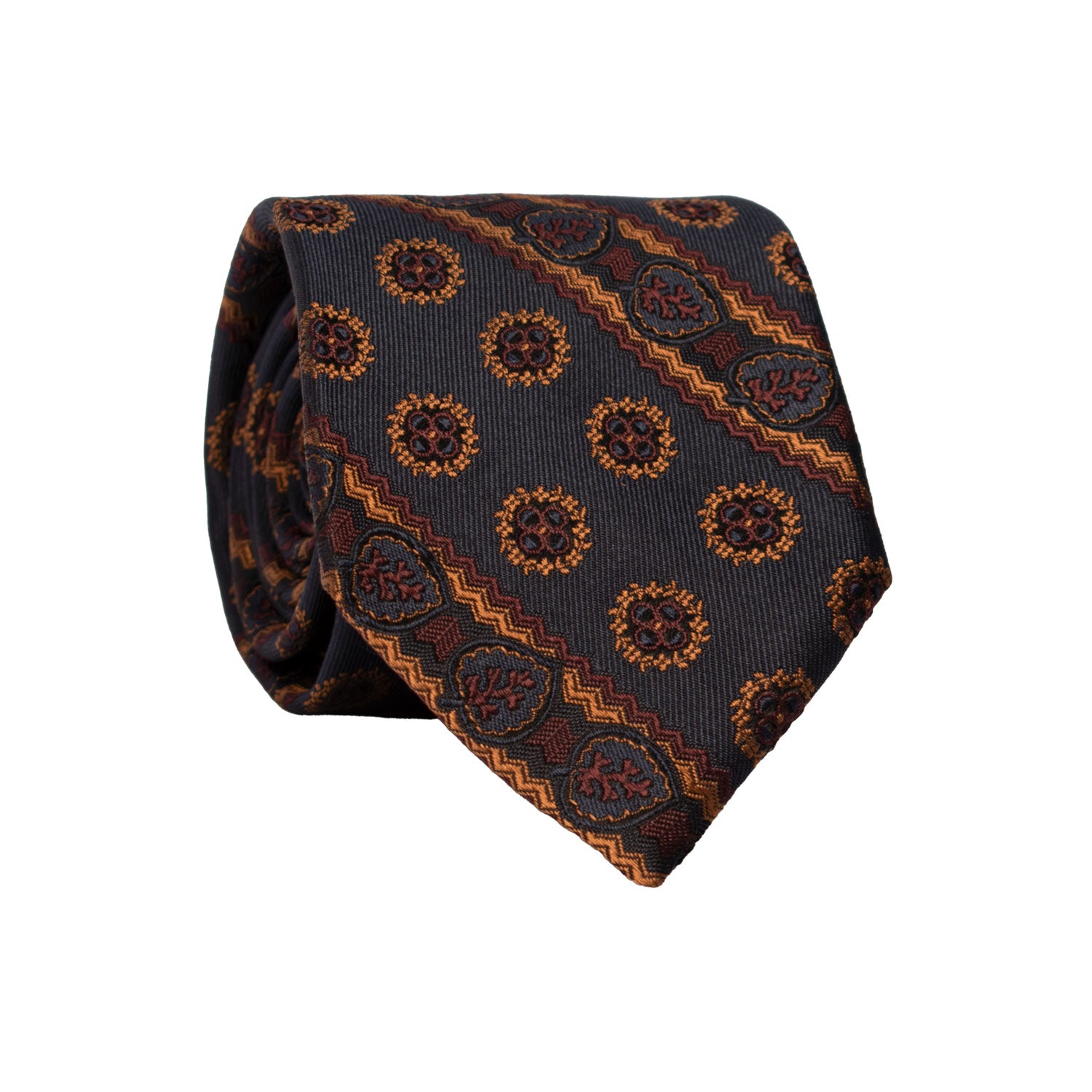 Cravatta Regimental di Seta Blu Fantasia Bordeaux Marrone Chiaro AN7408 Made in Italy Graffeo Cravatte Rotolo