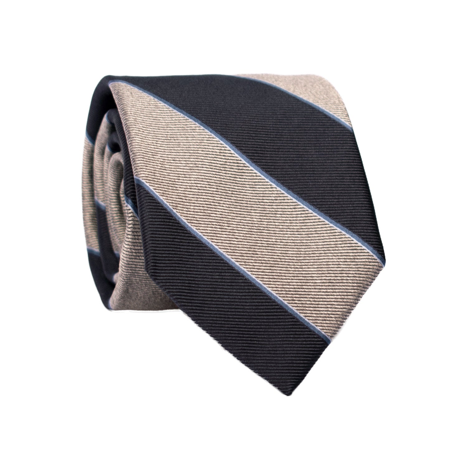 Cravatta Regimental di Seta Blu Grigia con Righe Avio Celesti 7335 Graffeo Cravatte Made in Italy Rotolo