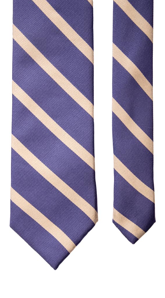 Cravatta Regimental di Seta Blu Lavanda con Righe Grigio Argento Made in Italy Graffeo Cravatte Pala