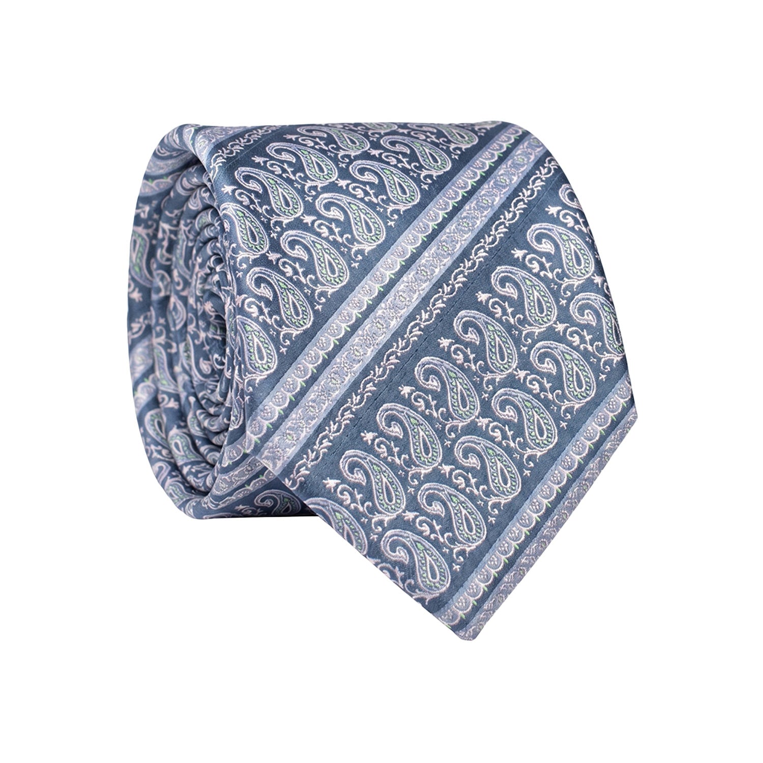Cravatta Regimental di Seta Blu Navy Paisley Celeste Verde Bianco 1632 Graffeo Cravatte Made in Italy Rotolo
