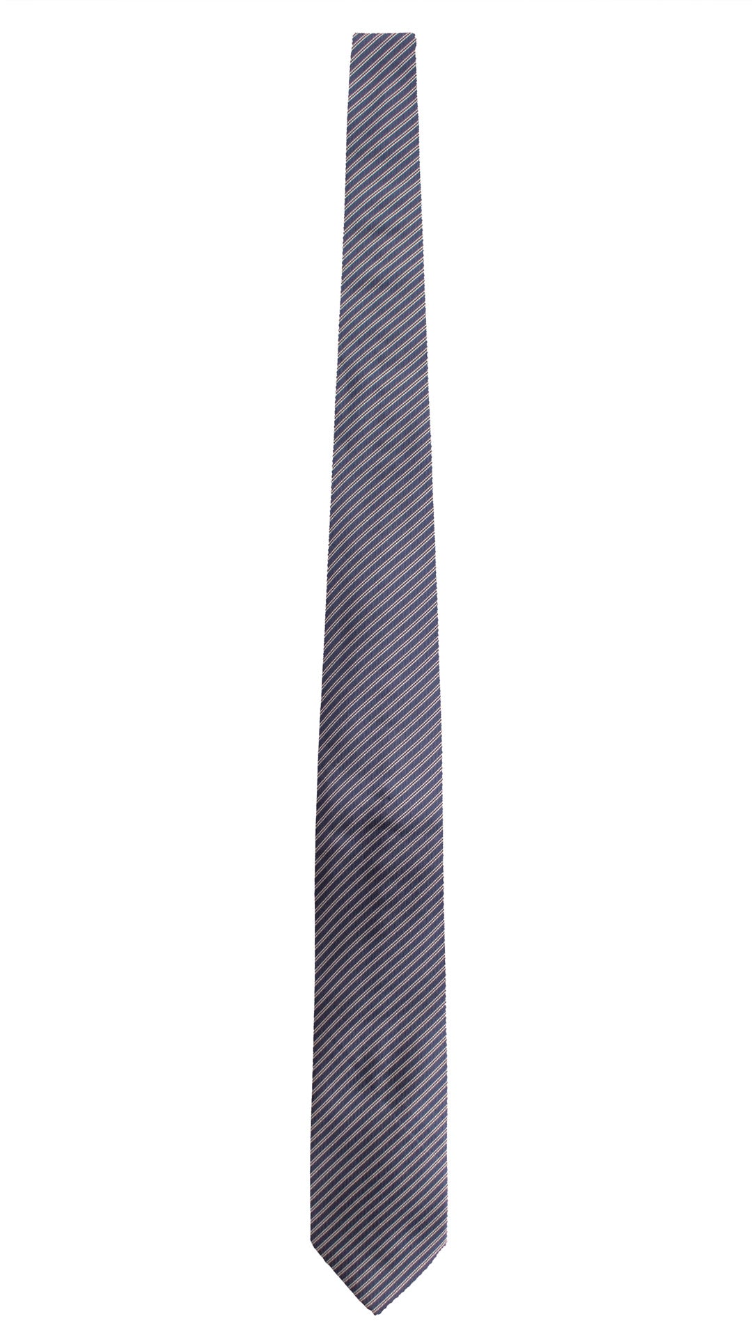Cravatta Regimental di Seta Blu Navy con Righe Blu Notte Bianche 2154 Graffeo Cravatte Made in Italy Intera