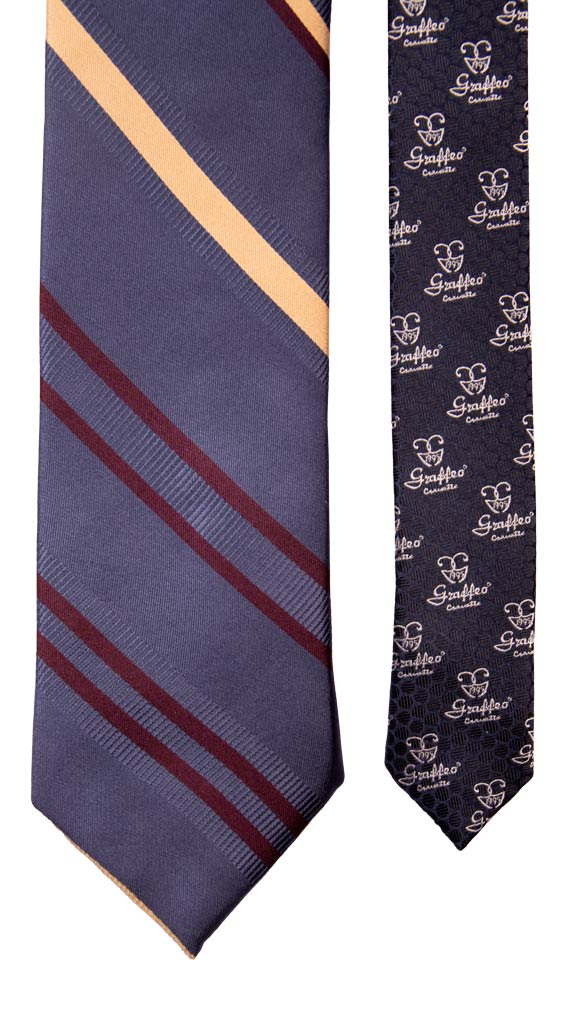 Cravatta Regimental di Seta Blu Navy con Righe Vinaccia Beige Made in Italy Graffeo Cravatte Pala