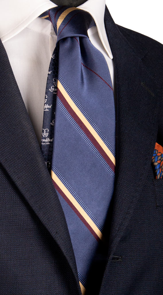 Cravatta Regimental di Seta Blu Navy con Righe Vinaccia Beige Made in Italy Graffeo Cravatte